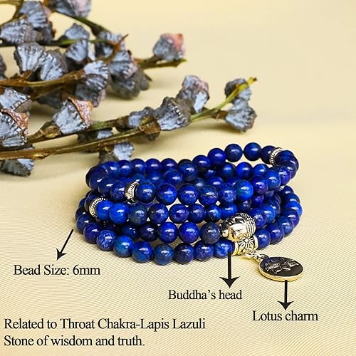 Miniatura 2 de Bivei Collar de cuentas de Mala, 108 pulseras largas con cuentas de perlas auténticas, cuentas de oración de Mala de loto y Buda, collar de