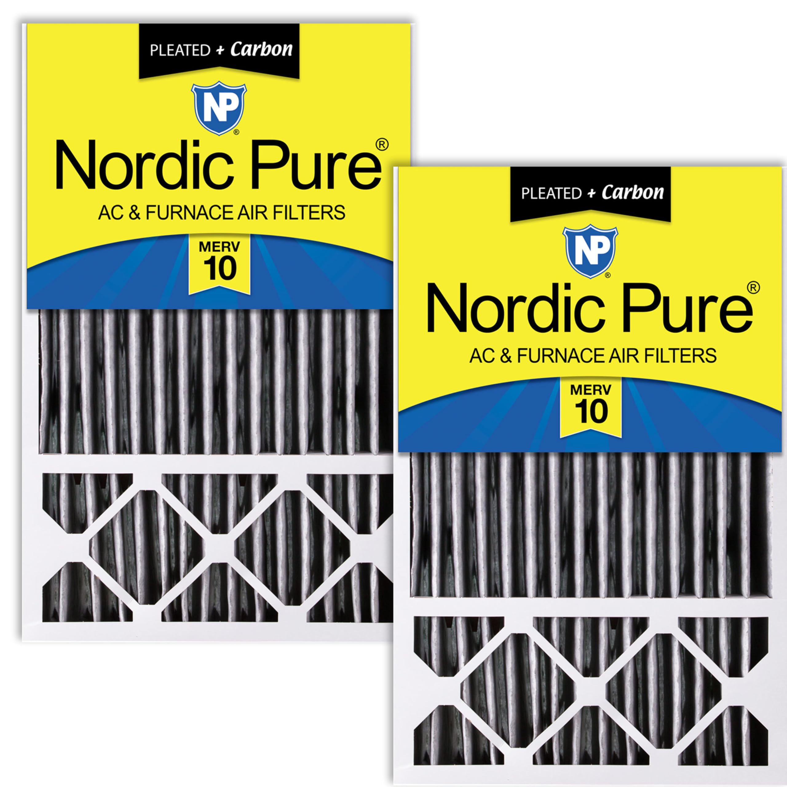 Nordic Pure 16x25x5 Pleated MERV 10 Plus Carbon Air Filters 2 Pack