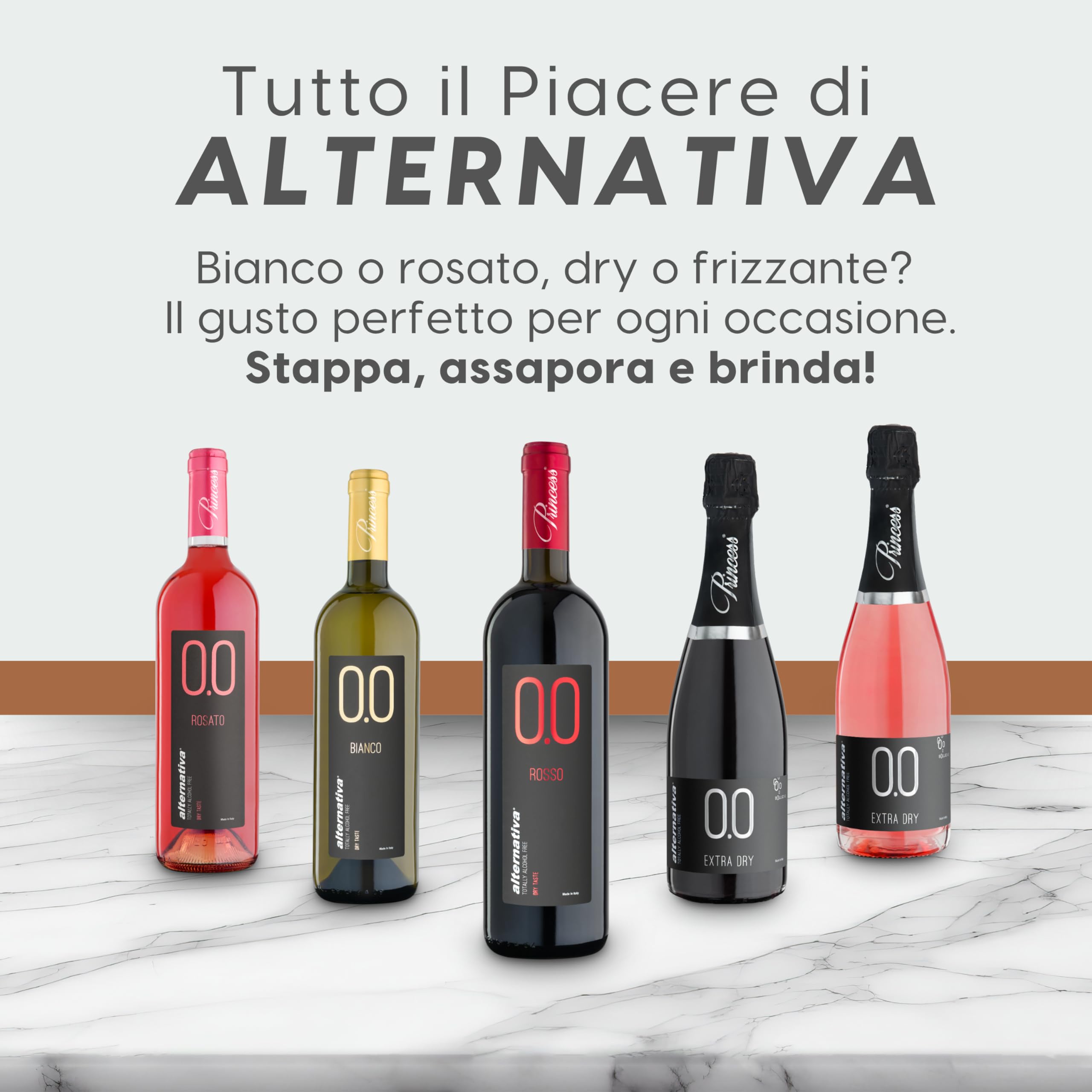 ALTERNATIVA Rosso Dry Analcolico 0.0% - Dealcolato Italiano Senza Alcol - Ideale per Celebrazioni e Regali - Confezione da 6 Bottiglie da 750ml Alcool Free