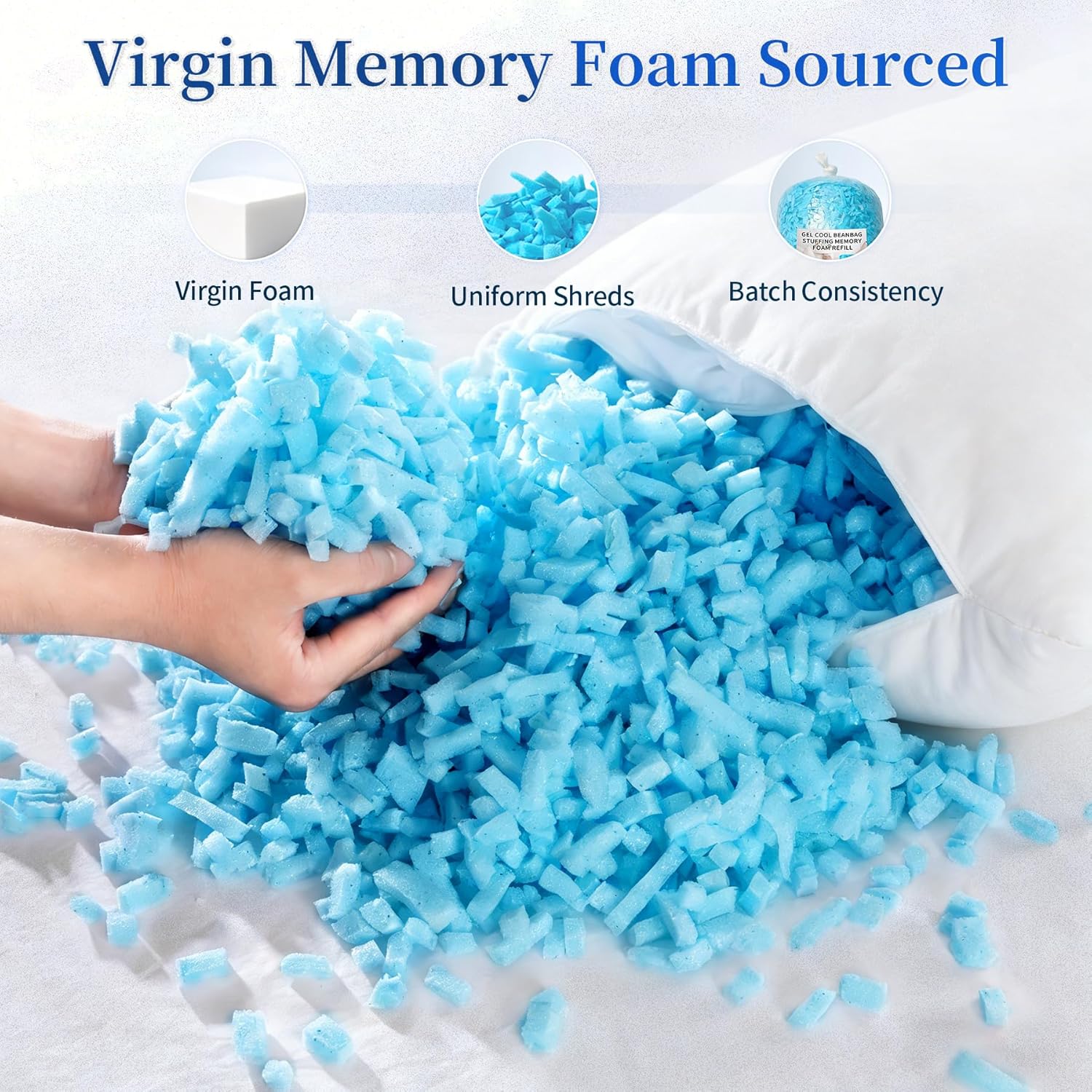 Bean Bag Filler, 12lbs Virgin Shredded Memory Foam Filling, Soft Pillow Stuffing Bean Bag Refill Foam for Couch, Cushion, Stuffed Animals, Dog Bed, Arts Crafts