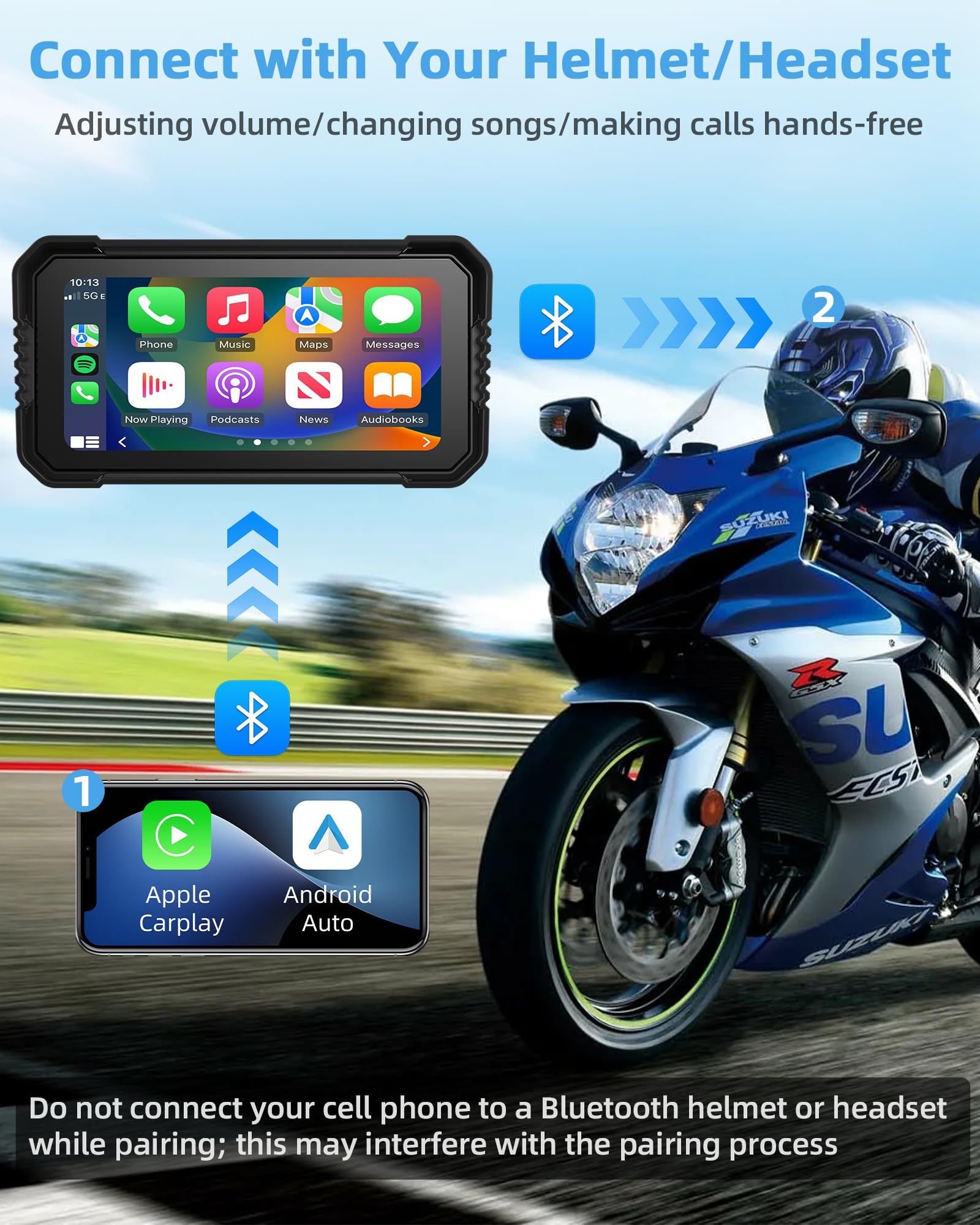 4K Carplay Moto Android Auto Motociclett acon Dashcam, 6,25 Pollici Carplay moto Schermo Navigatore Moto GPS Dashcam IP67 Impermeabile Touchscreen Bluetooth 64G TF