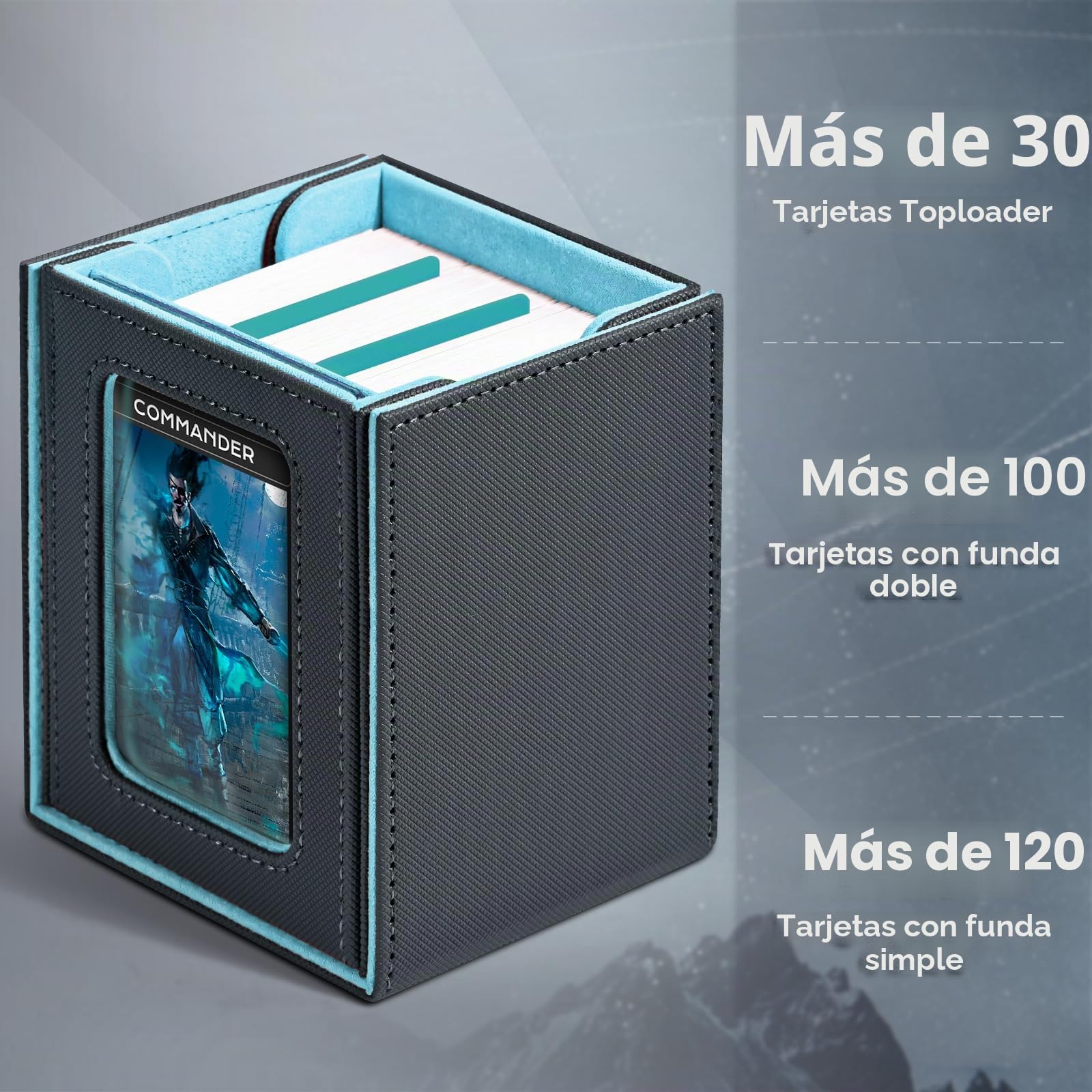 ZLCA Caja de baraja de más de 120 cartas para exhibición de comandante (gris y azul)