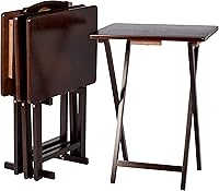 Amazon Basics 4-Pack Foldable TV Trays with Storage Rack - Sturdy Wood Portable Tables, Space-Saving, 14.6x19 Inch Espresso