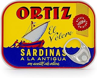 Ortiz Sardines A la Antiqua 'Old Style', Moist and Tender, Wild Caught in Spain and Hand-Packed in Premium Extra Virgin Olive Oil, Enjoy in Salads, Sandwiches and on Toast, 4.9oz Can (Pack of 2)