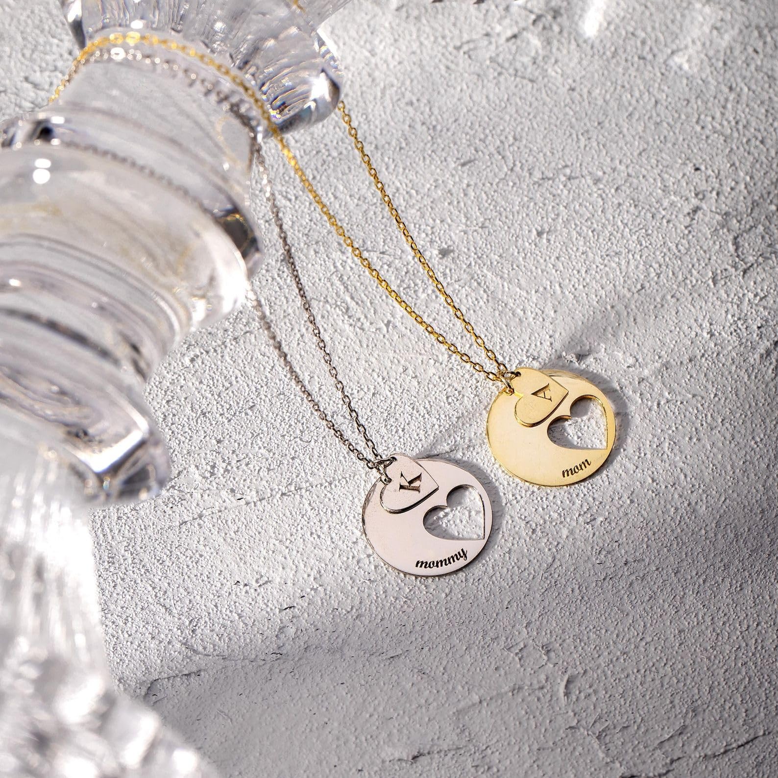 Personalizzato cuore disco collana su misura nome ciondolo con iniziale ciondolo inciso Cutout cuore gioiello in argento sterling oro rosa
