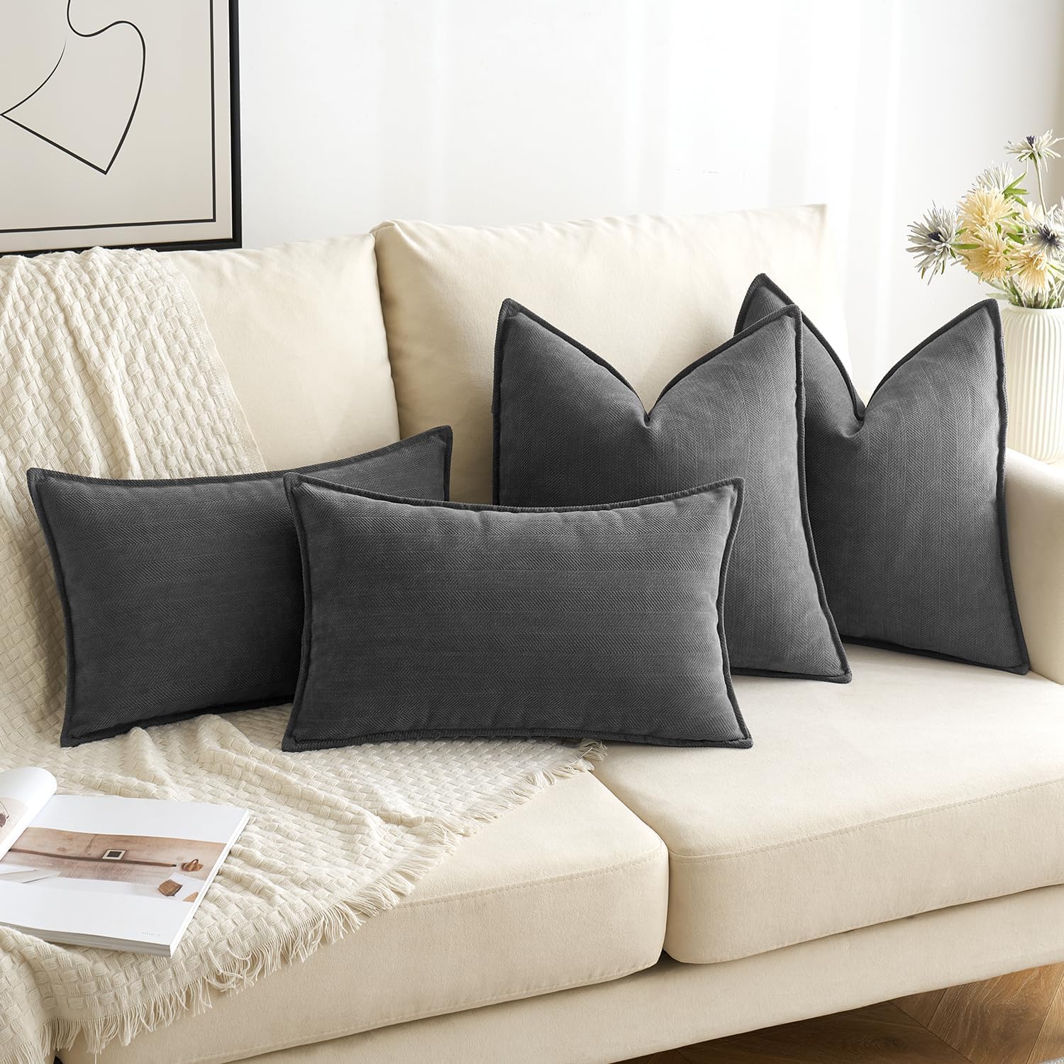 MIULEE Pack of 2 Dark Grey Decorative Pillow Covers 20x20 Inch Soft Chenille Luxurious Couch Throw Pillows Farmhouse Cushion Covers with Elegant Design for Sofa Bedroom Living Room Home Decor - Image 4