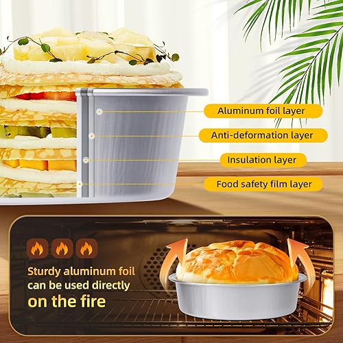 Vista 56 de Beasea Latas desechables para tartas de 4 pulgadas, paquete de 50 mini sartenes con tapas, molde de aluminio dorado de 8 onzas, moldes para tartas