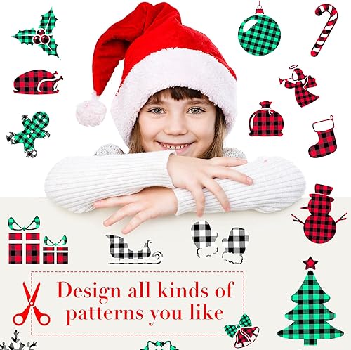 Miniatura 5 de Lámina adhesiva de vinilo termotransferible de búfalo de Navidad, 10 pulgadas x 15 pies, 3 rollos de parches de Navidad, tela reflectante,