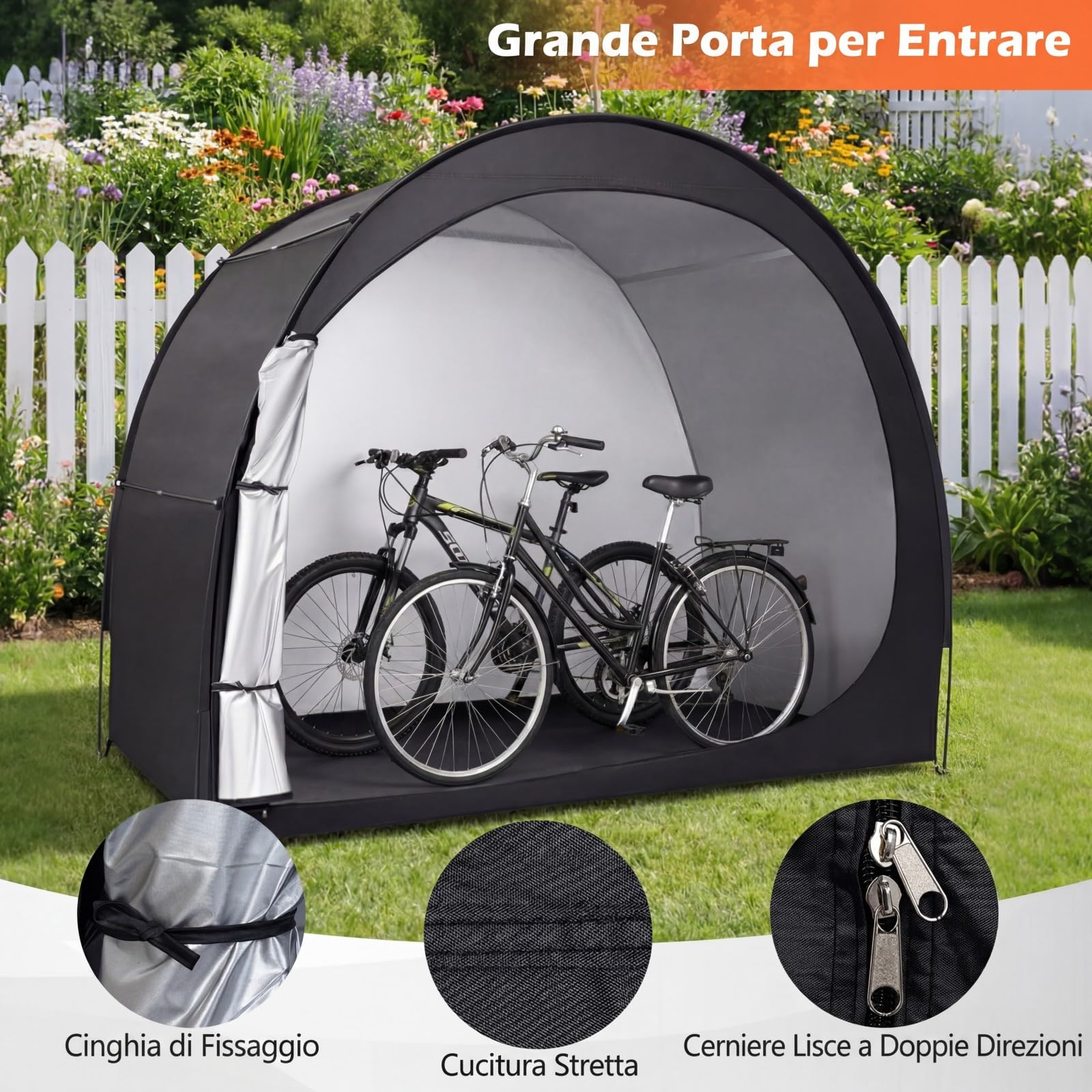 COSTWAY Tenda per Bicicletta, Garage Moto per Esterno con Aste in Fibra di Vetro, Tessuto Oxford, Corde antivento e Picchetti, Capannoni da giardino per bici, Tosaerba, Attrezzi da Giardinaggio