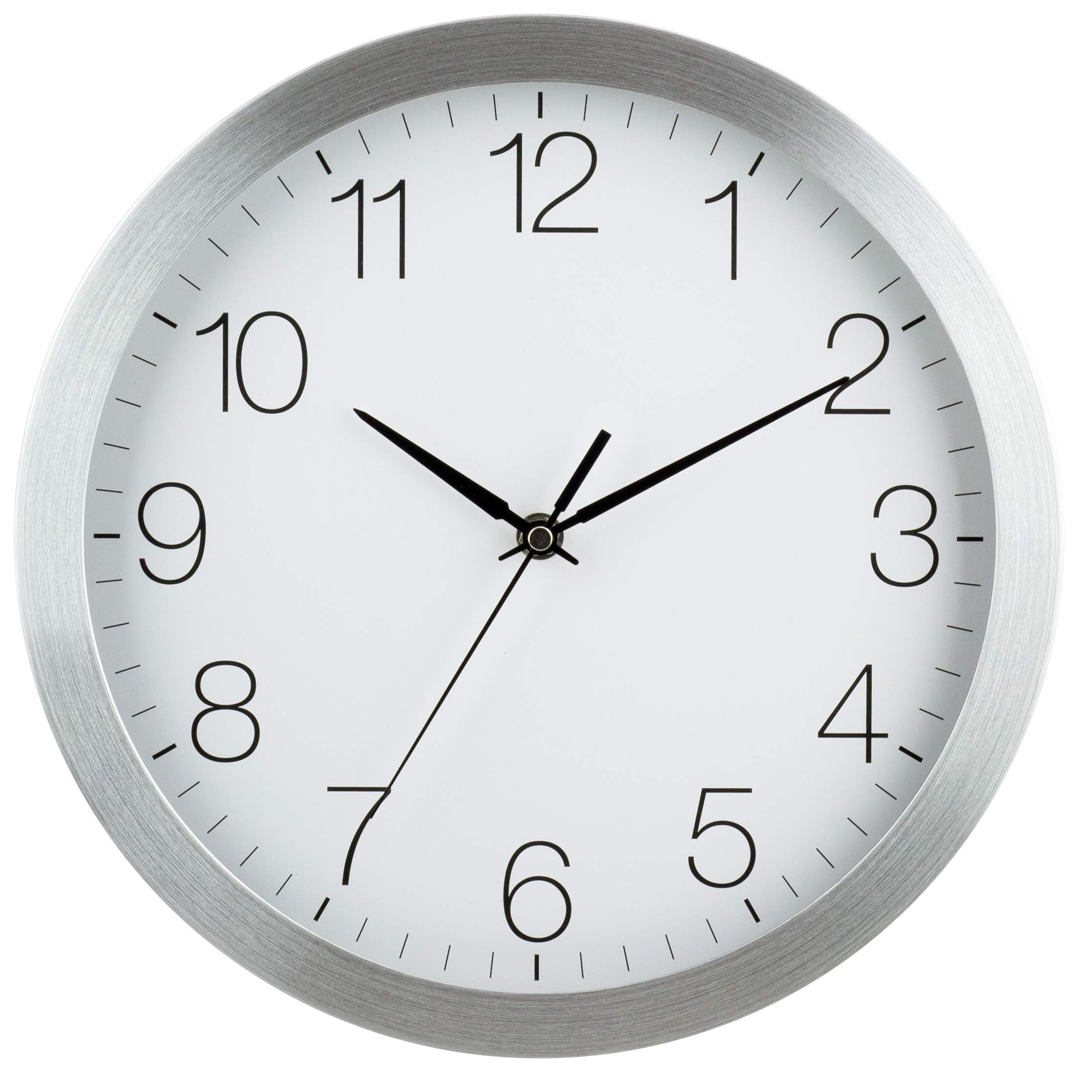 EUROTIME Draadloze wandklok, 30 cm, kunststof behuizing, gebogen echt glas, automatische tijd- en tijdverandering van zomer- en wintertijd, wandklok voor keuken en woonkamer, zilver, 56780-07