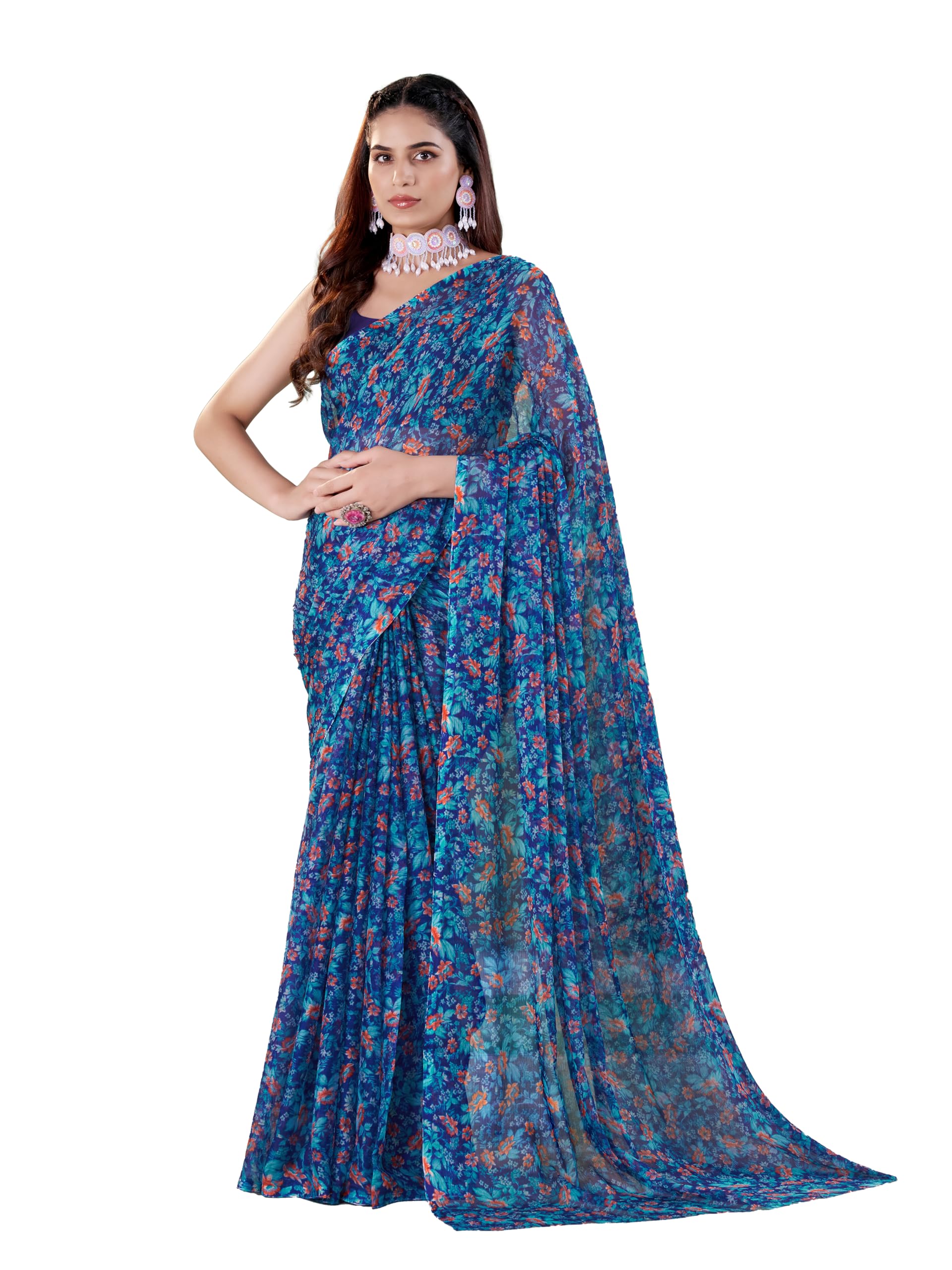 garden vareli Floral Print Nara Chiffon Saree-picture-23