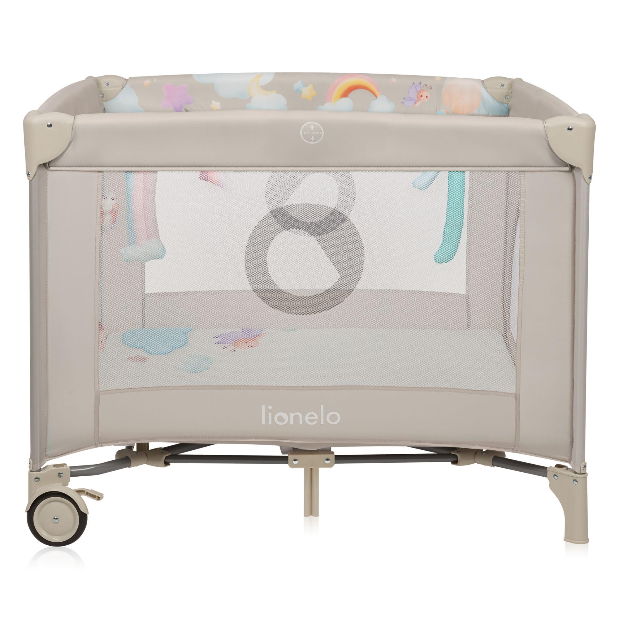 LIONELO Mille Plus Laufstall 100x100 cm mit Komfortmatte mit 3D-Bezug für Babys, bis 15 kg (0–36 Monate), Seiteneinstieg mit Reißverschluss, 2 Rollen mit Bremse, faltbar, Tragetasche