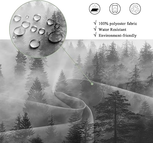 Miniatura 7 de Riyidecor Cortina de ducha Misty Rainforest para decoración de baño, 72 pulgadas de ancho x 72 pulgadas de alto, negro oscuro, gris, hombre,