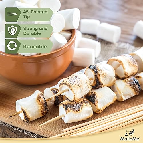 Vista 16 de MalloMe Pinchos de bambú XL de 8 pulgadas, 100 unidades, palitos de bambú de 0.157 pulgadas de grosor, brochetas de madera resistentes para asar a
