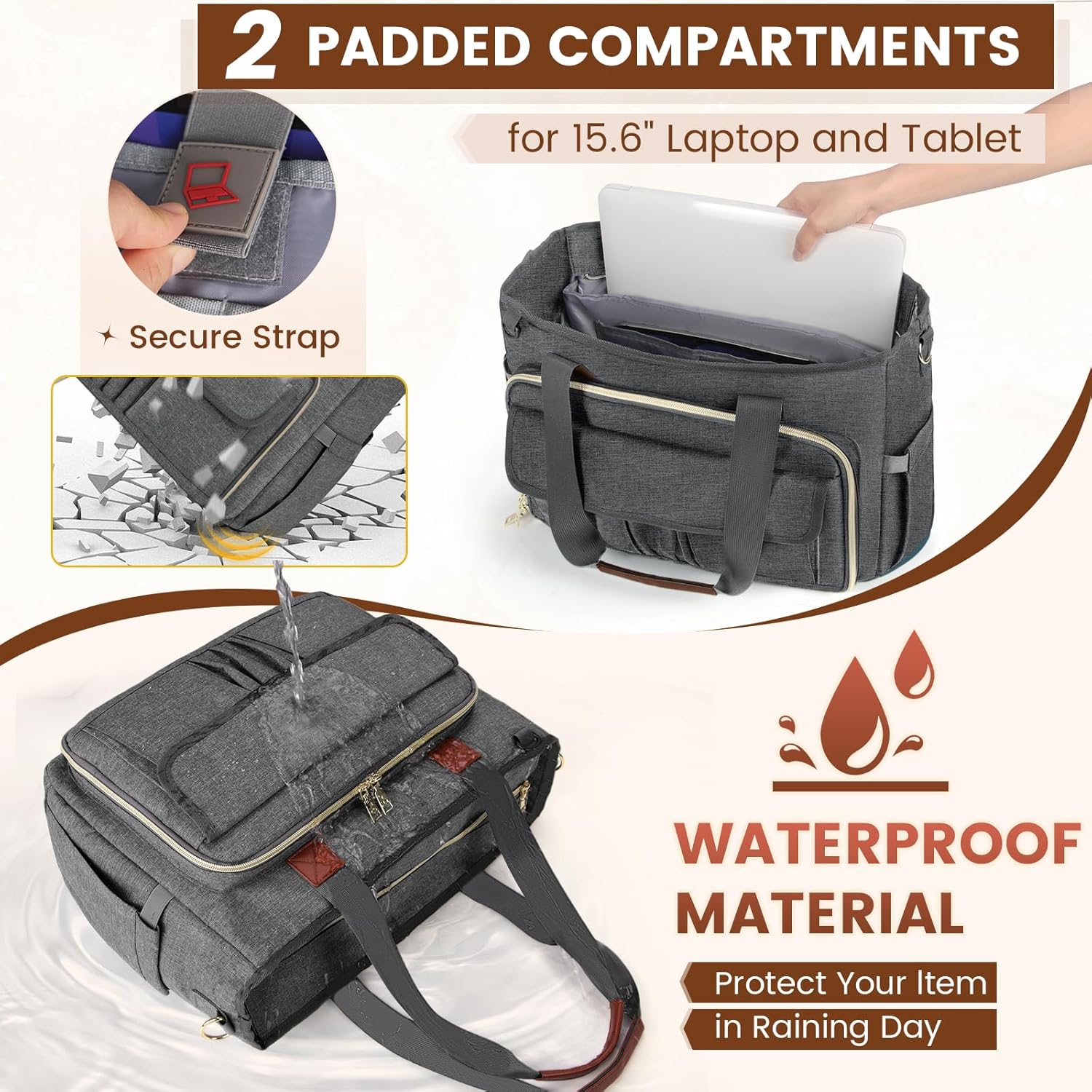 RAINSMORE Teacher Tote Bag 15.6 inch Laptop Bag for Women Work Bags Nurse Bag Lightweight Laptop Tote Computer Briefcase - Image 5