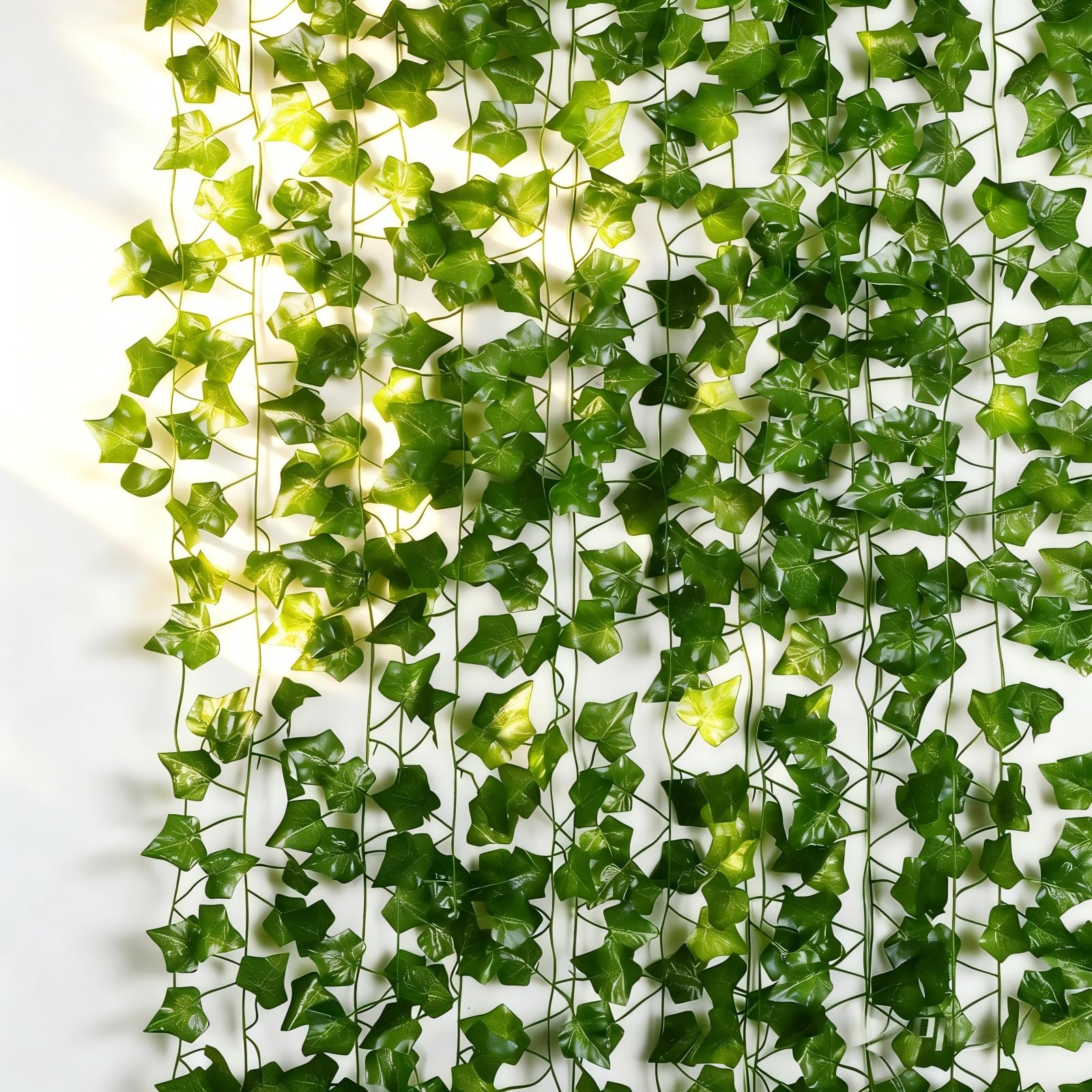Tivleed Fake Ivy Garland, Artificial Ivy Vine Leaves with Thick Dense Foliage - 12 Pack Green Ivy Garland for Wall Decor Outdoor Indoor, Waterproof Fake Vines for Wedding Arch, Fence, Pipe Cover