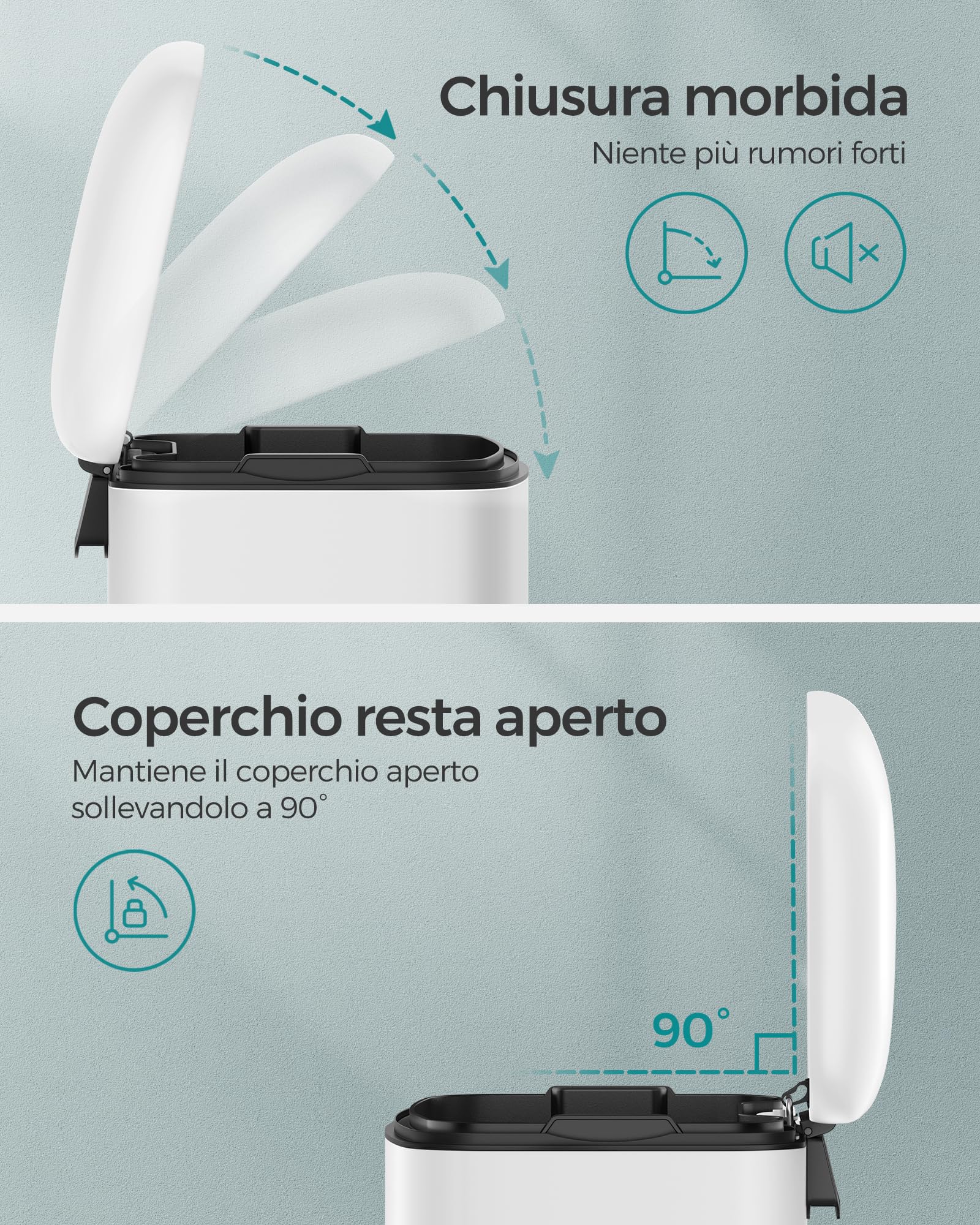 SONGMICS Pattumiera da Cucina, Cestino della Spazzatura da 30L, Pattumiera a Pedale in Acciaio con Coperchio e Secchio Interno, Chiusura Morbida Ammortizzata, Bianco LTB01W