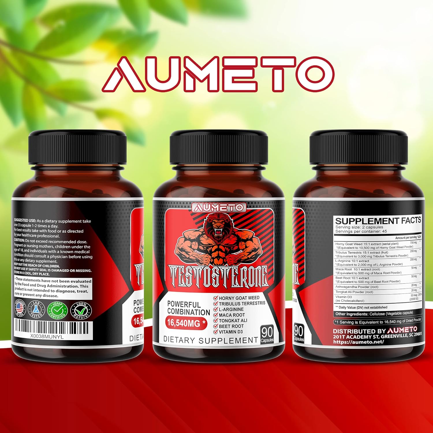 AUMETO 8IN1 Ultra Test Support 16540mg w Tribulus Terrestris L-Arginine Maca Root Tongkat Ali Beet Root VIT D3 - Energy Workout Muscle Strength Support 90 Capsules (90 Count (Pack of 1)) : Health & Household