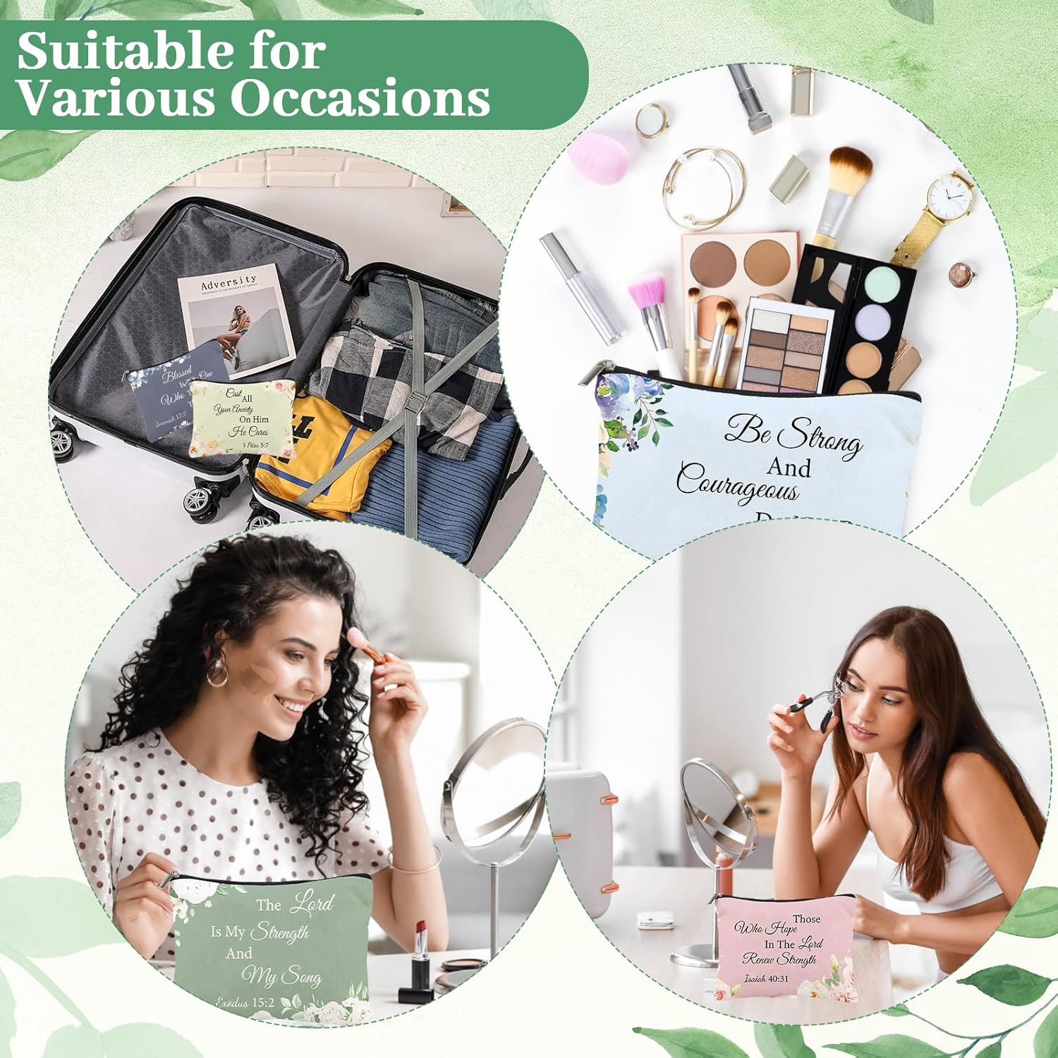 60 Pcs Christian Gifts Bulk for Women Christian Gifts Include 20 Bible Verse Canvas Makeup Bags 20 Mini Mirror 20 Bible Inspirational Keychains for Church Women Mother Appreciation Supplies