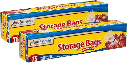 Miniatura 8 de Plastimade Bolsas de almacenamiento de plástico desechables con lazo original de torsión, tamaño de 1 galón, 200 bolsas, ideales para el hogar,