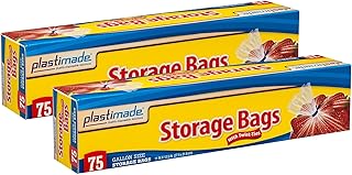 Disposable Plastic Storage Bags With Original Twist Tie, 1 Gallon Size, 150 Bags, Great For Home, Office, Vacation, Traveling, Sandwich, Fruits, Nuts, Cake, Cookies, Or Any Snacks (2 Packs)