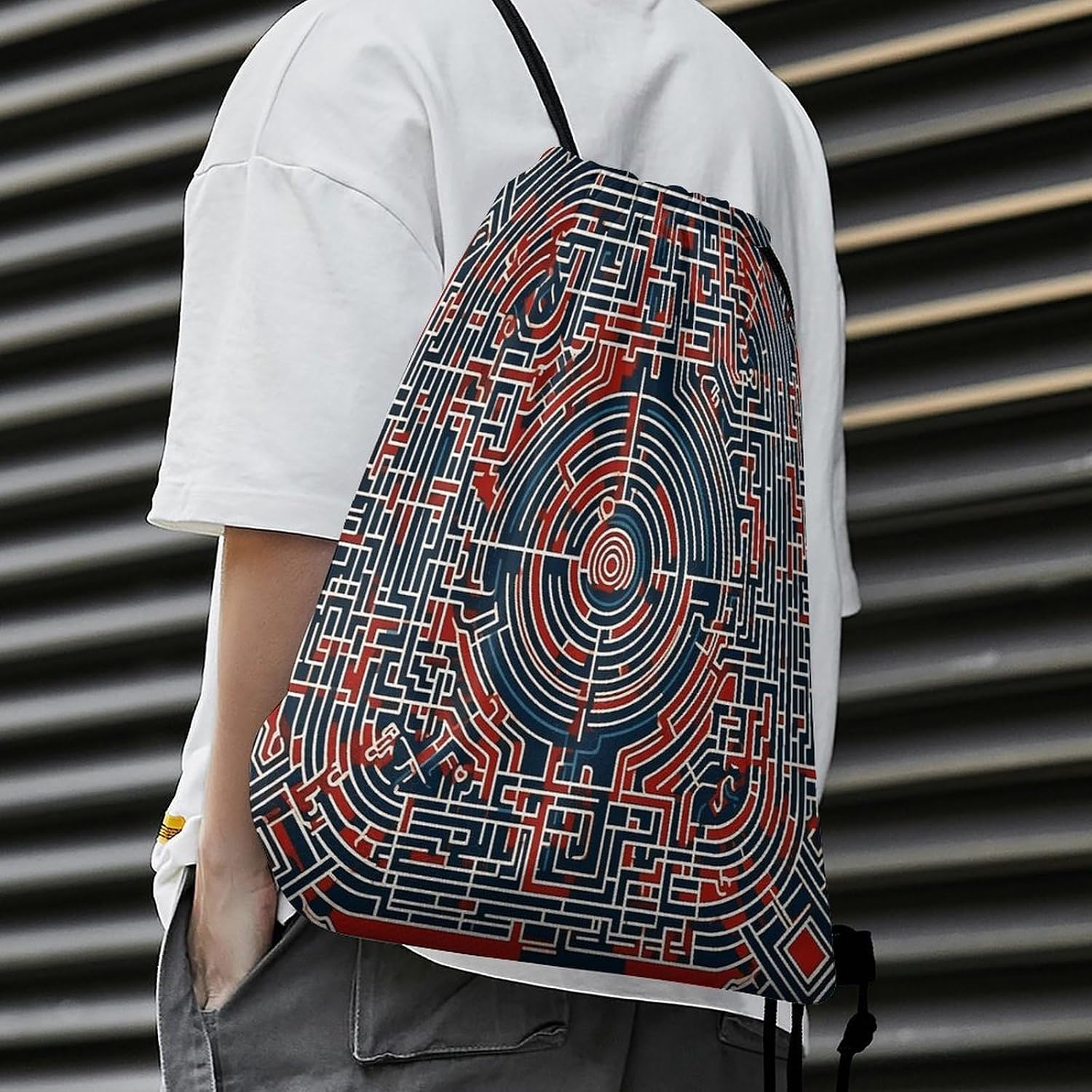 Pattern Made of Lines Drawstring Backpack Made of Honeycomb Fabric,Convenient Drawstring Bag,Cinch Bags for Sports, Gym, Travel, Swimming, Beach