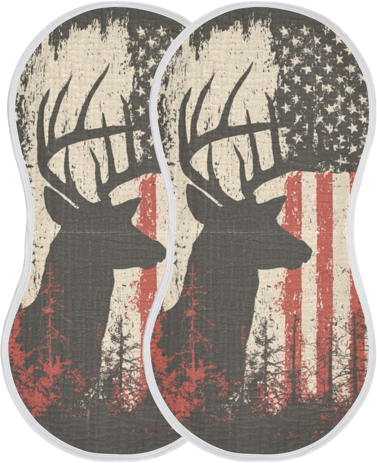 Deer American Flag Burp Cloths Baby Boys Girls Absorbent Soft Cotton Burping Cloths Rags 4 Pack