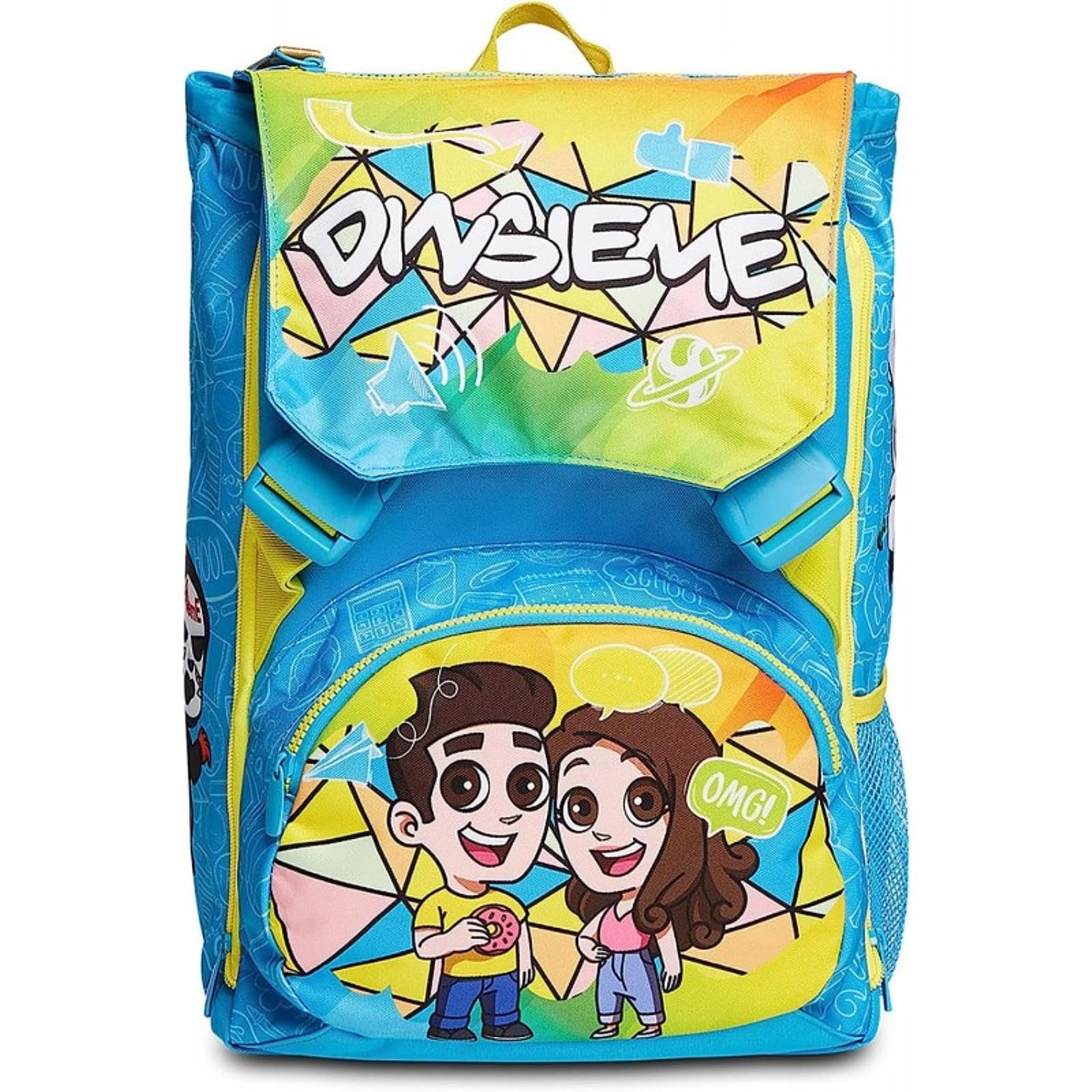 PRESTIGE & DELUXE Erweiterbarer Rucksack für Kinder Grundschule + 7 löschbare Stifte und Schlüsselanhänger Pfeife