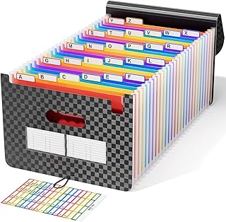 ABC life Expanding File Organisers with Grid Pattern,26 Pockets Filling Boxes Document Organiser, Accordion A4 Desk Folders Expandable, Portable Files Wallets Plastic Documents Bills Storage Box