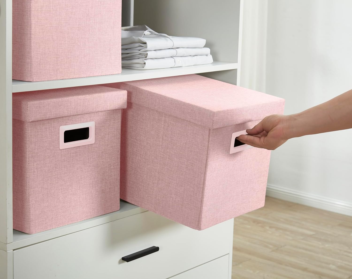 DECOMOMO Heavy Duty Cube Storage Bins, Fabric Storage Cubes, 3X Tougher Storage Basket with Lids (Pink, 11 inch Cube)