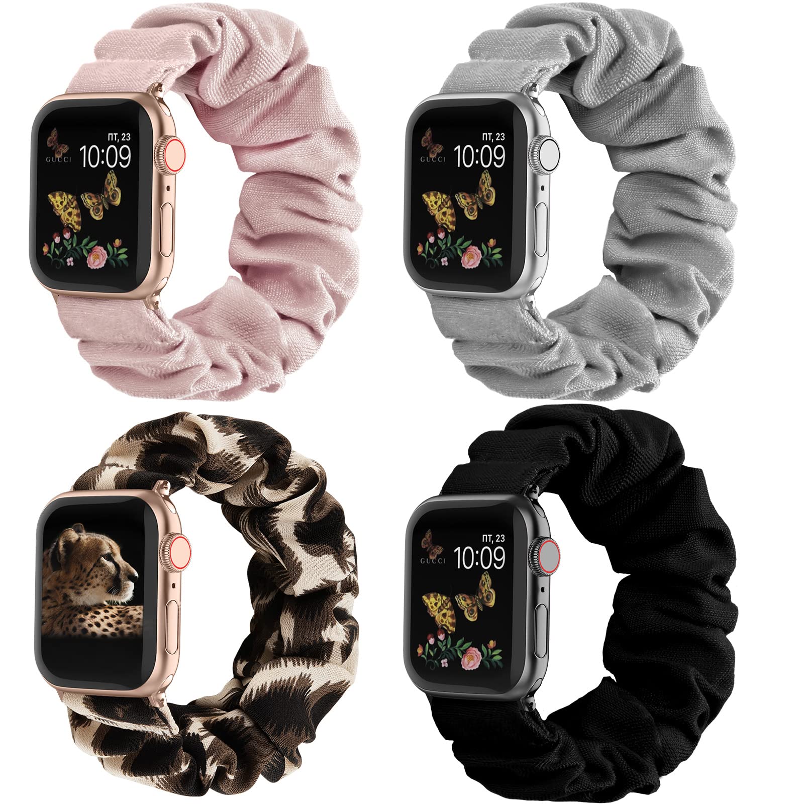 Recoppa Compatible for Apple Watch Band Scrunchie 38mm 40mm 41mm 42mm 44mm 45mm 46mm Cute Printed Elastic Solo Loop Bands Women Bracelet Strap for