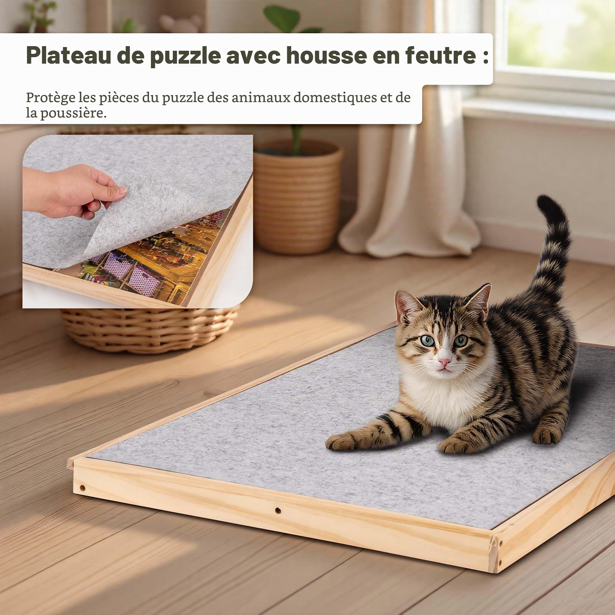 Lavievert Planche de puzzle inclinable de 1000 pièces, table de puzzle réglable avec housse en feutre, planche de rangement pour puzzle avec 6 plateaux de tri colorés