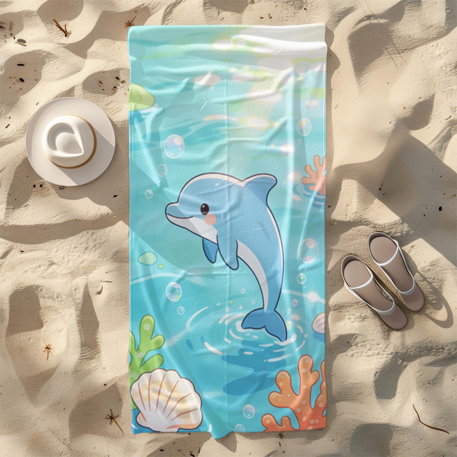 Beach Towels for Adults Extra Large Shell Dolphin Microfibre Quick Dry Towel for Adults,Pool Swimming Travel Towels,Sand-Resistant, Absorbent, Lightweight