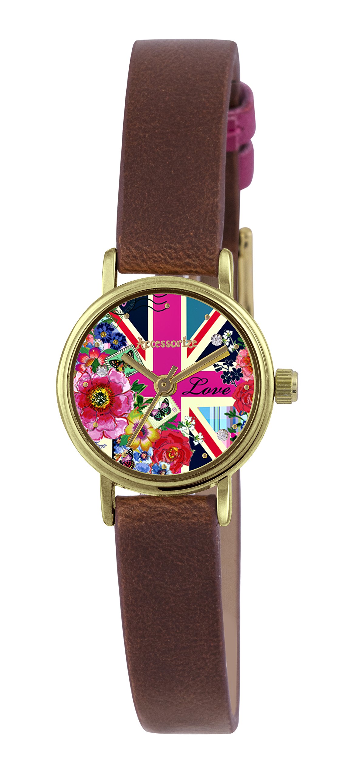 Accessorize Womens Quartz Watch with Multicolour Dial Analogue Display and Brown PU Strap AZ2015 (Made in U.K) (B00NXU1F8K) Amazon Price History, Amazon Price Tracker