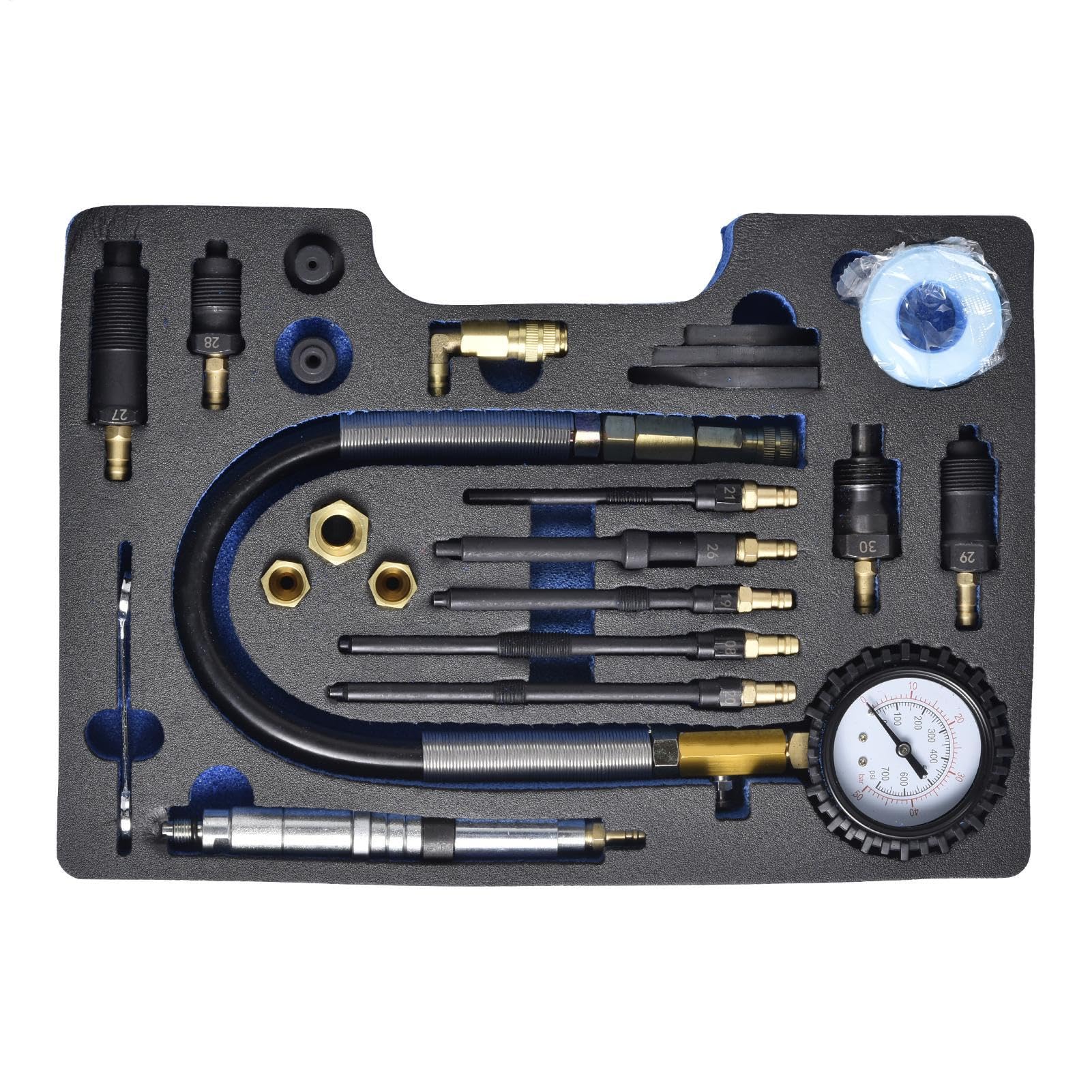 Juego De Comprobador De Compresión De Motor Comprobador De Compresión Para | Juego de 46 Piezas con Manómetro Doble, Probador de Bujías y Estuche para Motor
