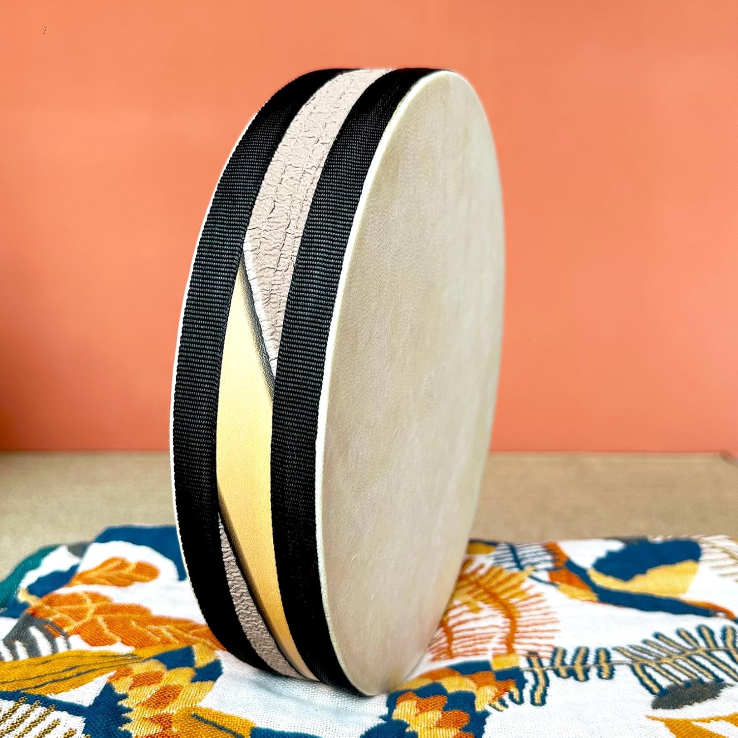 Wooden Double-Sided Sheepskin Ocean drum,Sonic Energy Wave Drum，Music Healing Tools，Suitable for Yoga Meditation， Easy Carrying（Comes with a cloth bag）