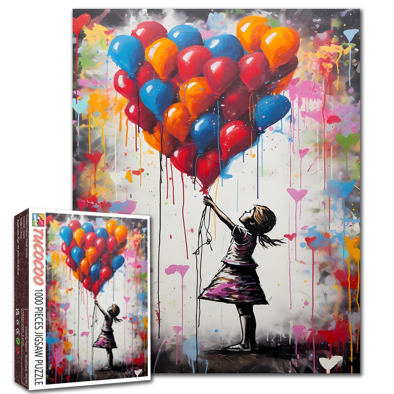 Tucocoo Colorful Balloon Puzzles for Adults 1000 Pieces, Banksy Little Girl Street Artwork Jigsaw Puzzle 20 x 27 Inches Colorful DIY Puzzles for Home