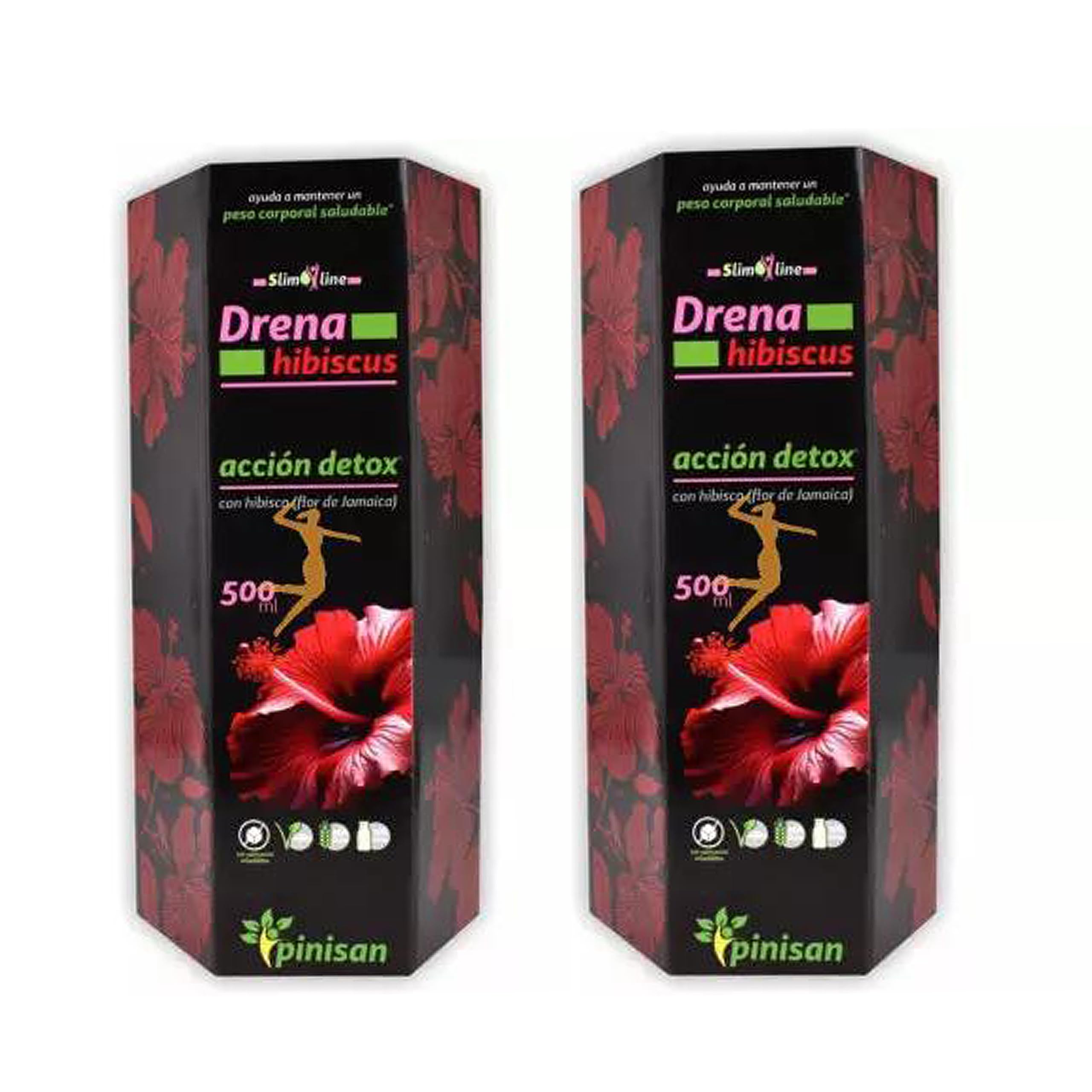 Drena Hibiscus Pinisan | Pack 2 Unidades | Suplemento Drenante Natural 500ML | Apoyo a la Depuración y Control de Peso | VEGANO