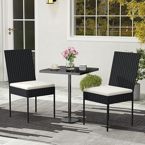 Miniatura 4 de Tangkula Juego de 2 sillas de comedor de mimbre para patio, sillas acolchadas de ratán para exteriores con marco de metal para porche, terraza,