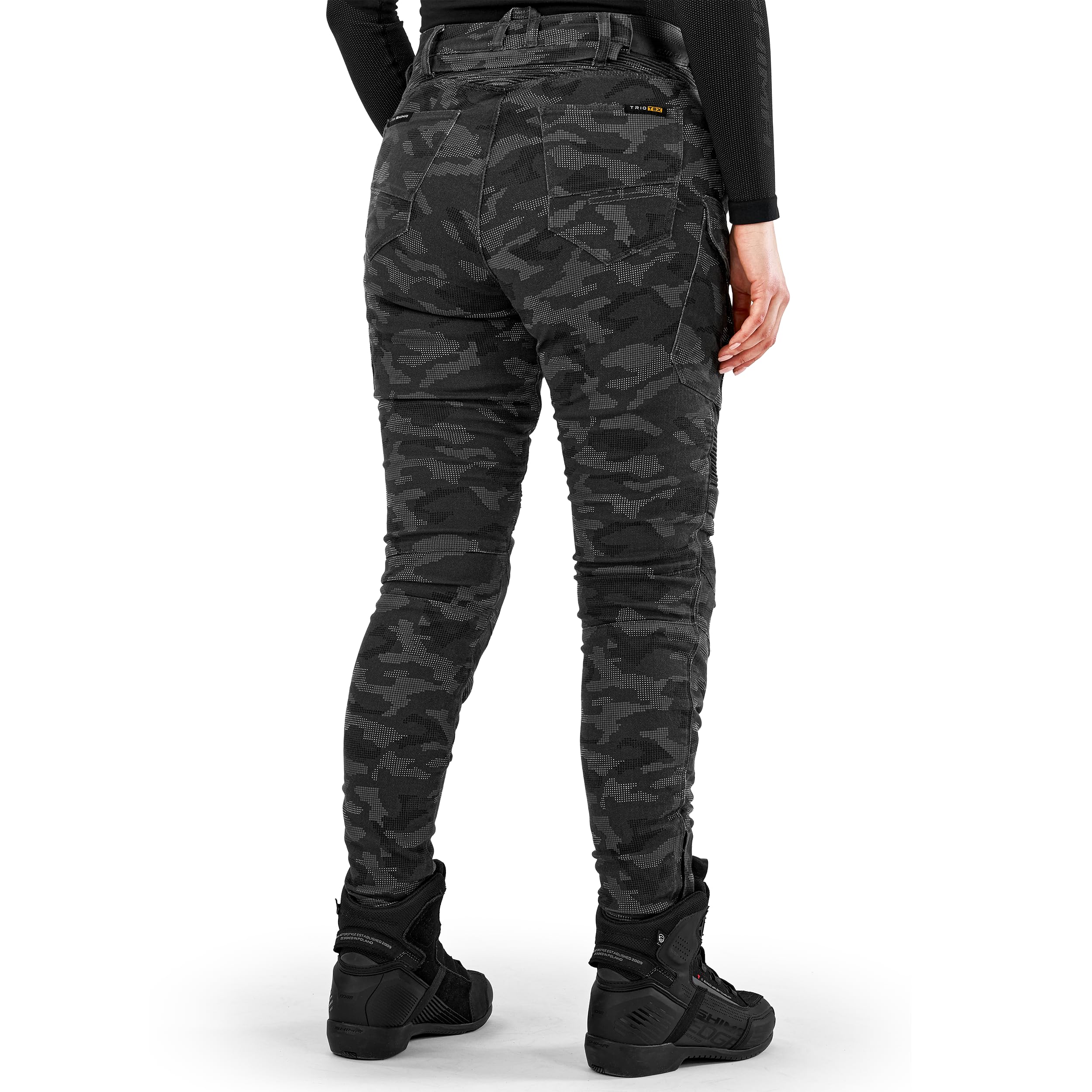 SHIMA Giro 3.0 Damskie spodnie motocyklowe Ochraniacze AirForce Homologowane obcisłe Tekstylia Cargo Urban Spodnie Ochronne Kolana Wentylowane Elastyczne Odzież Letnia (Damska, Camo, 24/30)