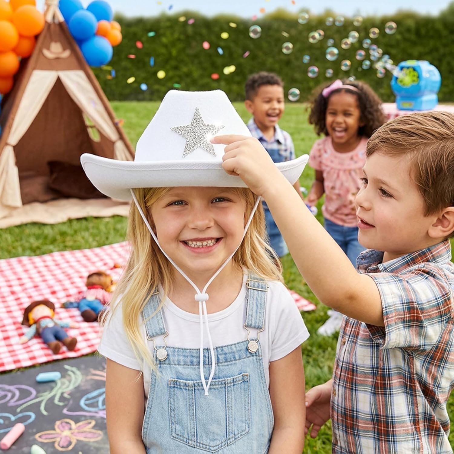 Rhinestone Cowboy Hat, Sparkly Cowgirl Hat with Glitter Star for Party, Western Cap White