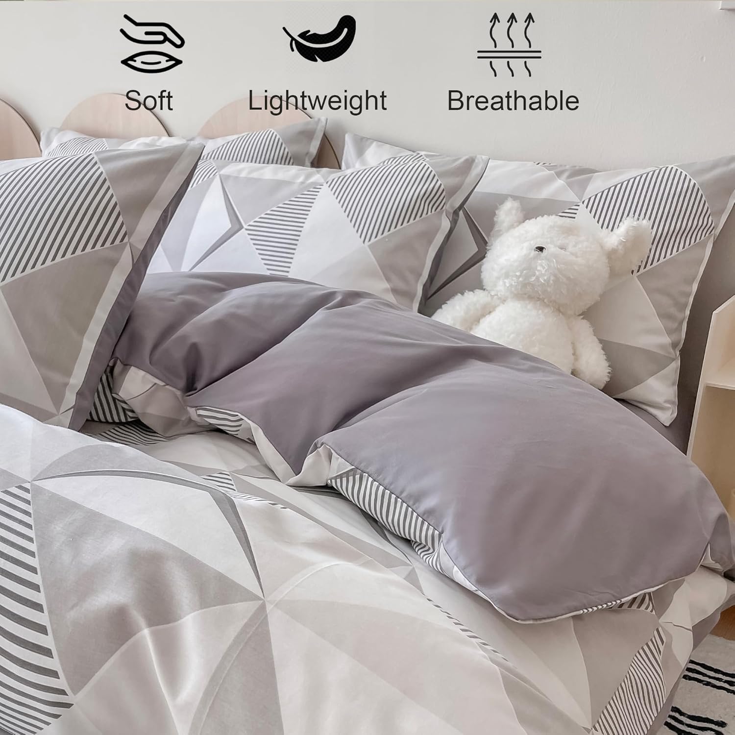 Geometric Duvet Cover Set Queen Size, Abstract Triangle Pattern Print Bedding Set, 3 Piece Egyptian Cotton, Zipper Closure, Soft Breathable, for Home Bedroom Guest Room All Seasons