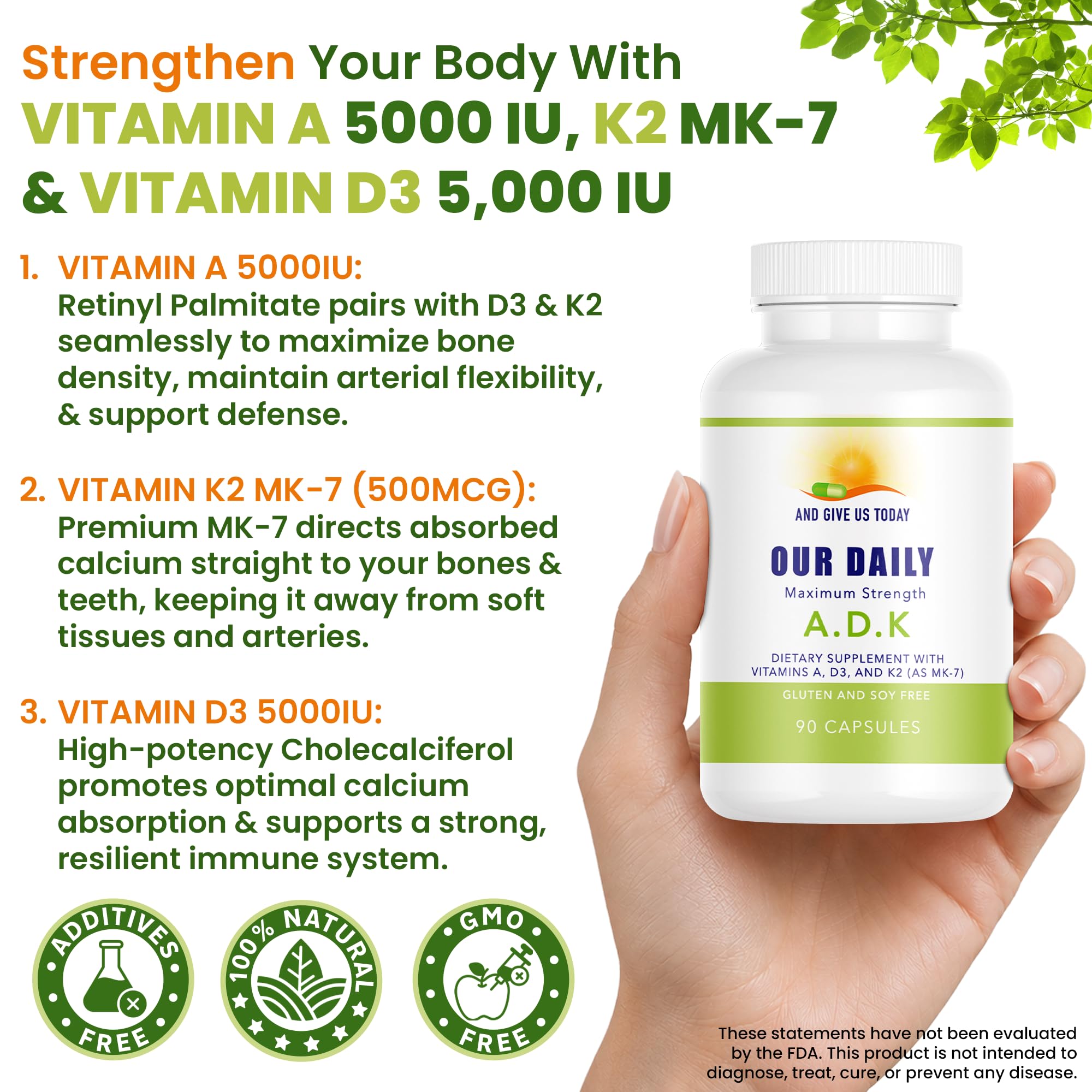 Daily Vites ADK Vitamin Supplement – Vitamins A, D3 & K2 (MK-7) for Bone Health, Calcium Absorption, Heart & Immune Support – Physician Formulated – Non-GMO, Gluten Free – 90 Capsules, 90 Servings — Amazon image 4
