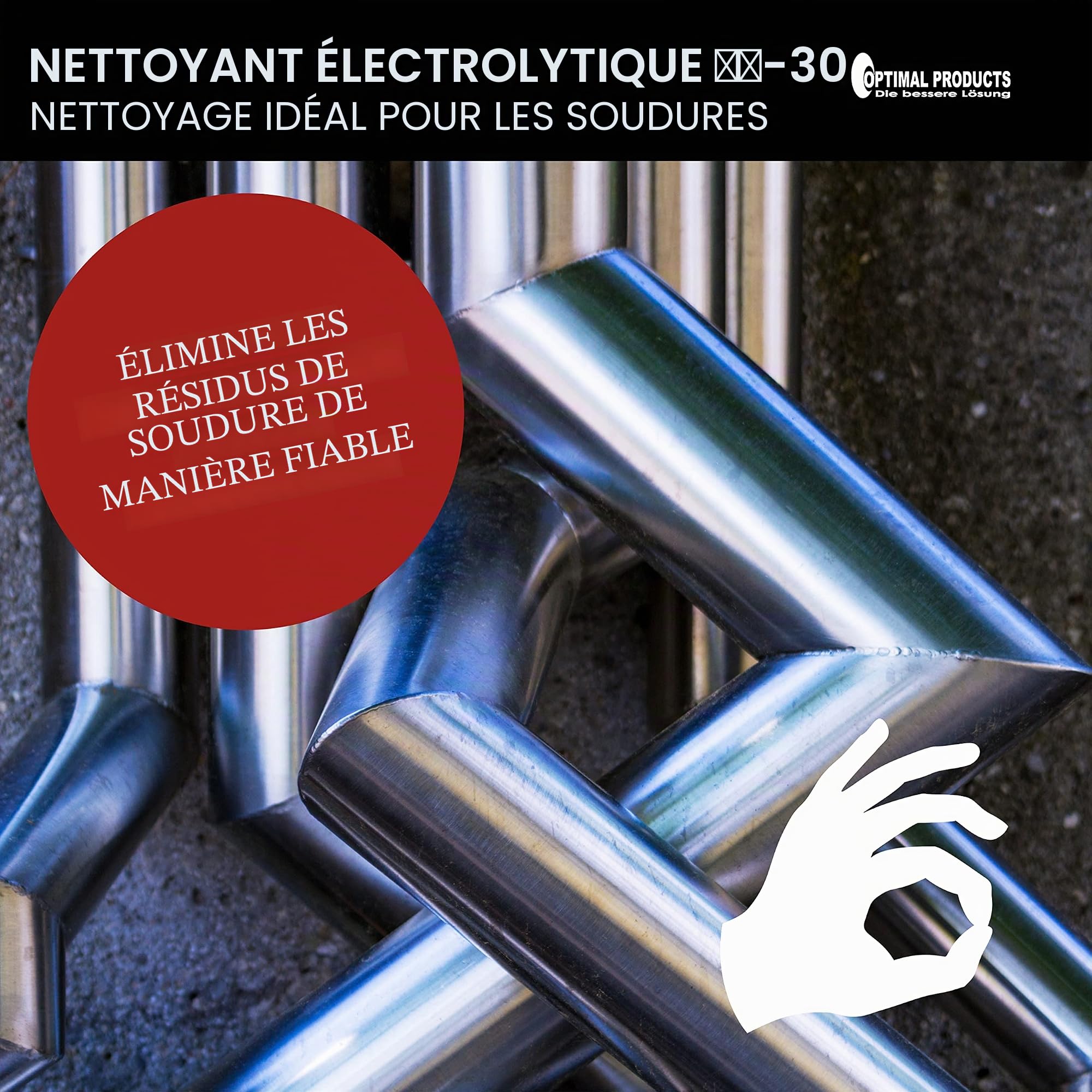 Optimal Products OP-30 Nettoyant électrolyte I Pour décaper l'acier inoxydable I Décapant pour peinture métal I Après soudage TIG I Polissage en acier inoxydable I 5 l