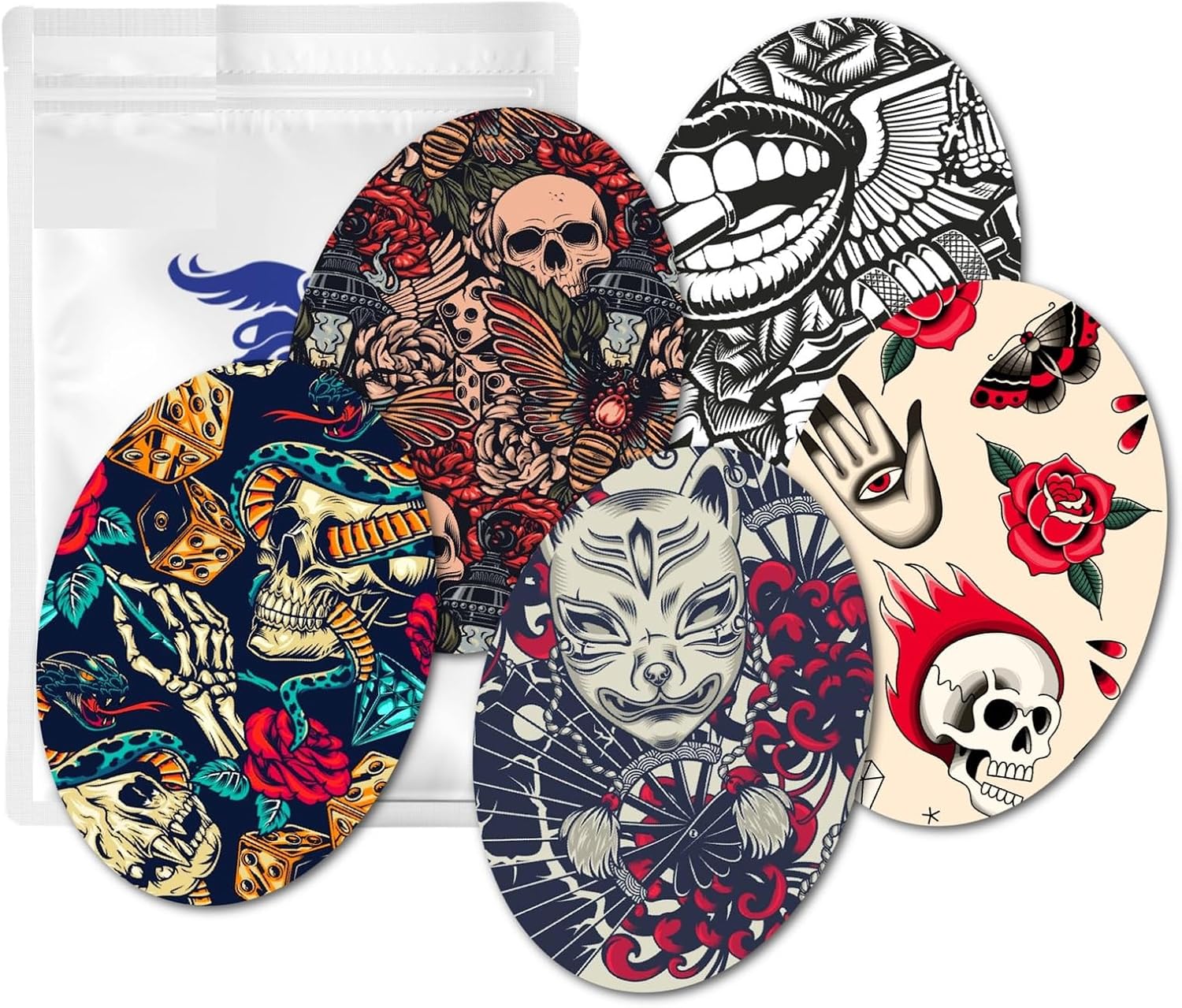 GrifGrips Extreme - Dexcom, Libre, Insulin Pumps, and Omnipod Oval Shape (Pack of 25) (Butterfly Garden)