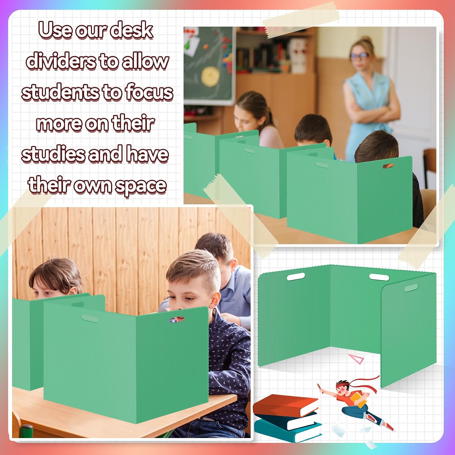 24 Pcs Desk Dividers for Students Plastic Durable and Waterproof Privacy Folders Shields Test Dividers with Classroom Privacy Boards for School Study Teacher Supplies (Green)