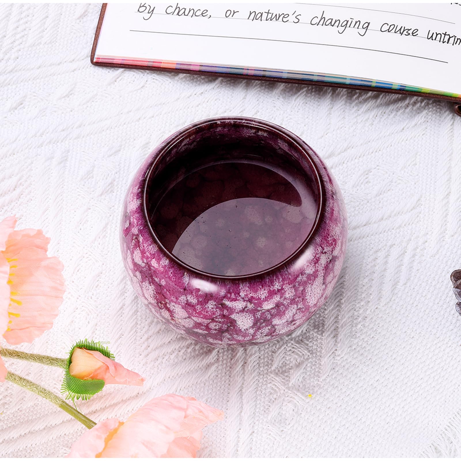 QUARKZMAN Tazze Tè Cinesi Giapponesi Ceramica 5,07 oz Set Tè Gong Fu Fare a Mano Smaltato Ceramica Senza Manico Piccola Tazza Tè per Tè Mate Caffè Vino Bevande Casa e Regali, Rosa Rossa