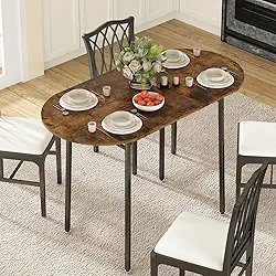 Mesa de Jantar Dobrável Oval, Duas Laterais Podem Ser Dobradas, Permitindo Controlar o Tamanho da Mesa à Vontade, São Robustas e Estáveis, Adequado para Várias Pessoas
