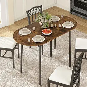 Mesa de Jantar Dobrável Oval, Duas Laterais Podem Ser Dobradas, Permitindo Controlar o Tamanho da Mesa à Vontade, São Robustas e Estáveis, Adequado para Várias Pessoas