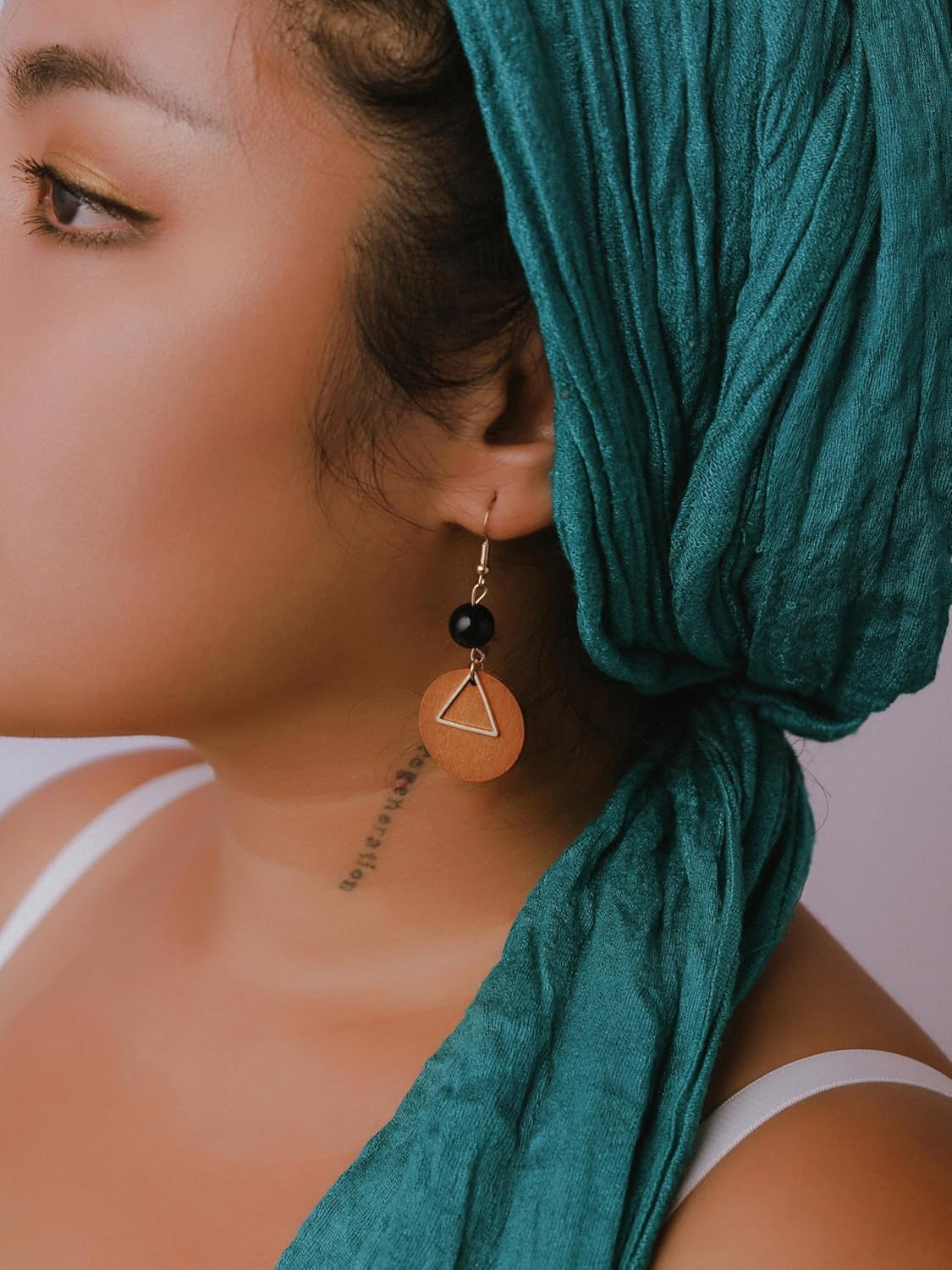 MINACHI Vintage Bohemian Wooden Disc Geometric Triangle Black Bead Dangle Drop Earrings, Boho Summer Jewelry Gift for Women - Image 7